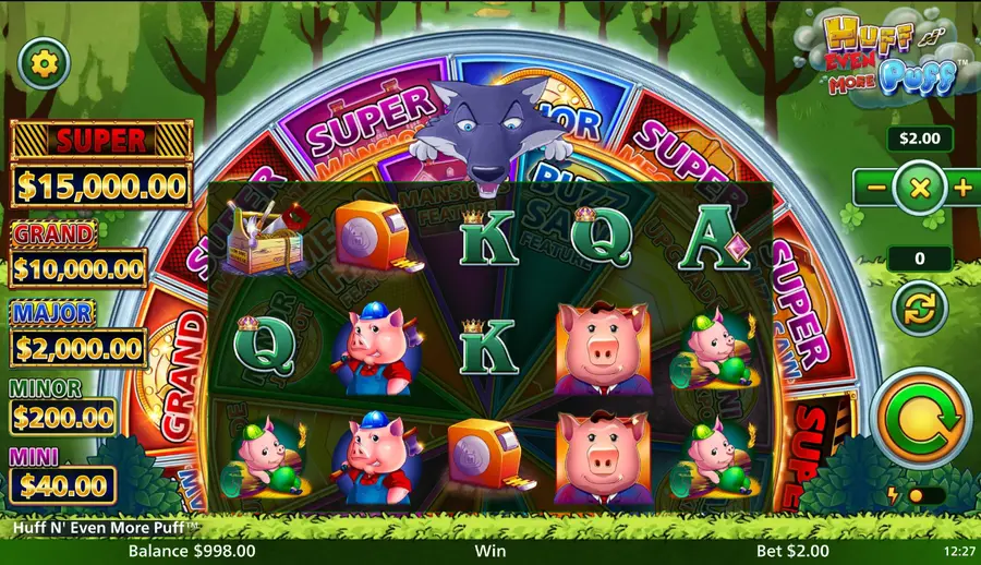 Huff N' Even More Puff with the bet menu open - choosing a stake
